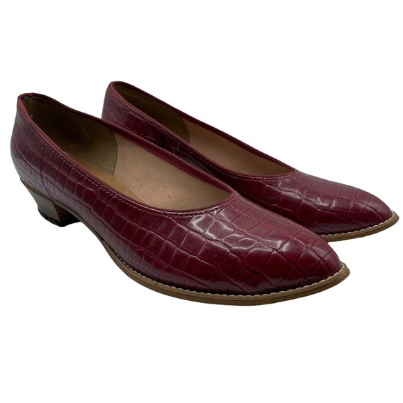 Vintage QualiCraft Casualets Red Crocodile Embossed Block Heels Pumps Size 9 - Picture 6 of 16